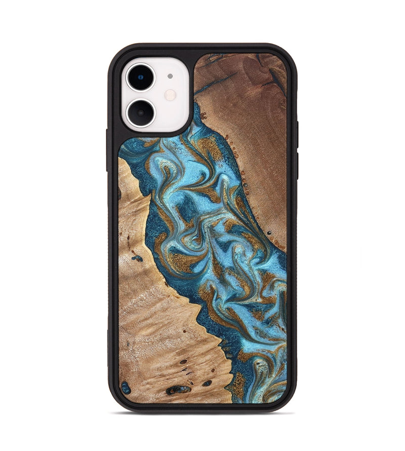 iPhone 11 Wood Phone Case - Bobbie (Teal & Gold, 820198)