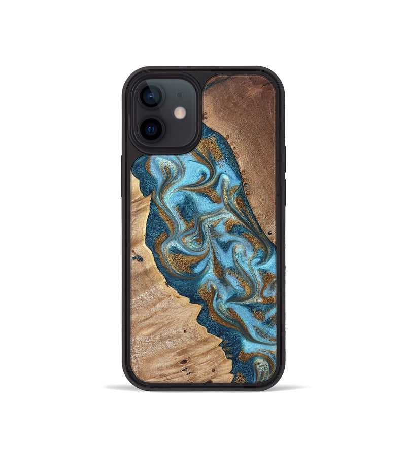iPhone 12 mini Wood Phone Case - Bobbie (Teal & Gold, 820198)
