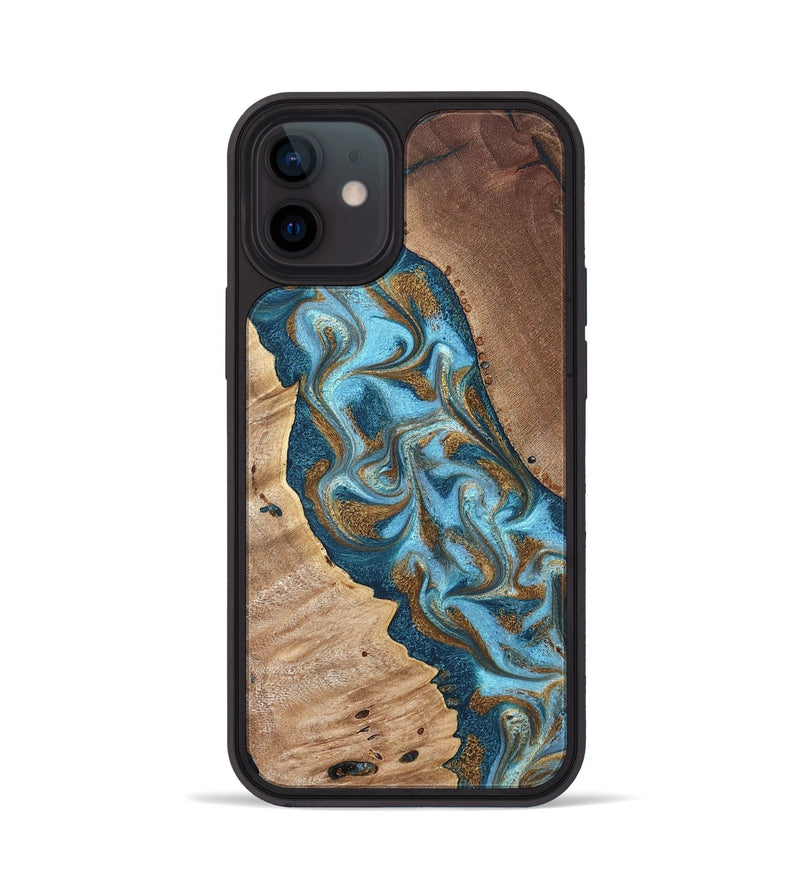 iPhone 12 Wood Phone Case - Bobbie (Teal & Gold, 820198)