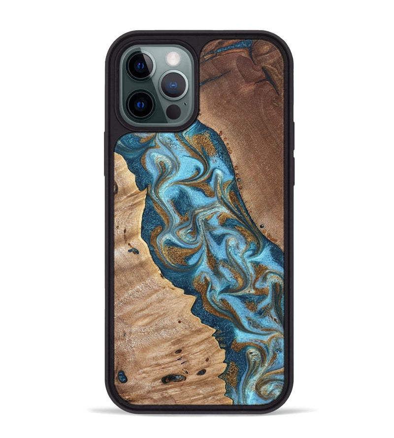 iPhone 12 Pro Max Wood Phone Case - Bobbie (Teal & Gold, 820198)