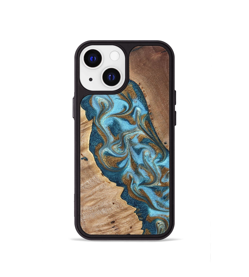 iPhone 13 mini Wood Phone Case - Bobbie (Teal & Gold, 820198)