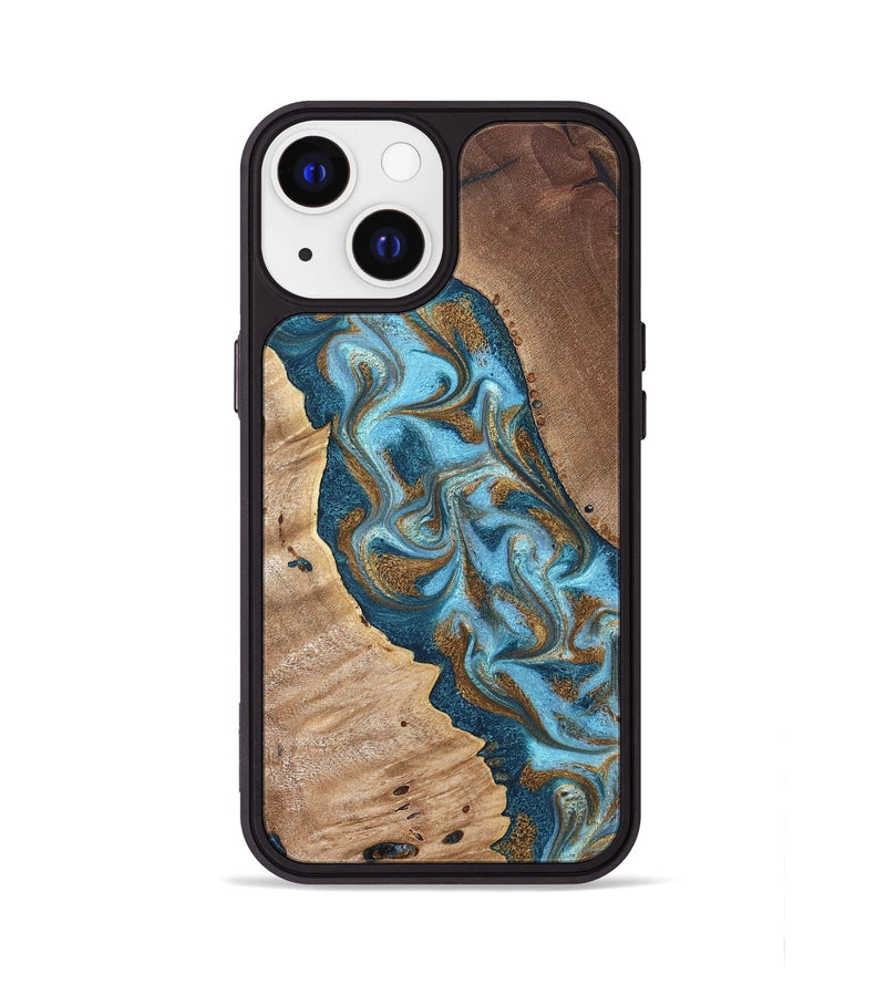 iPhone 13 Wood Phone Case - Bobbie (Teal & Gold, 820198)