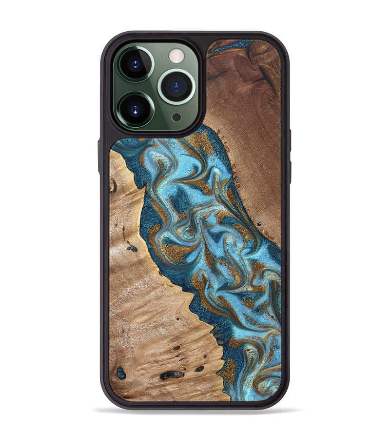 iPhone 13 Pro Max Wood Phone Case - Bobbie (Teal & Gold, 820198)
