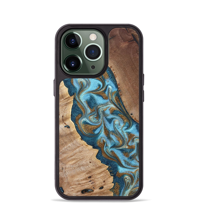 iPhone 13 Pro Wood Phone Case - Bobbie (Teal & Gold, 820198)