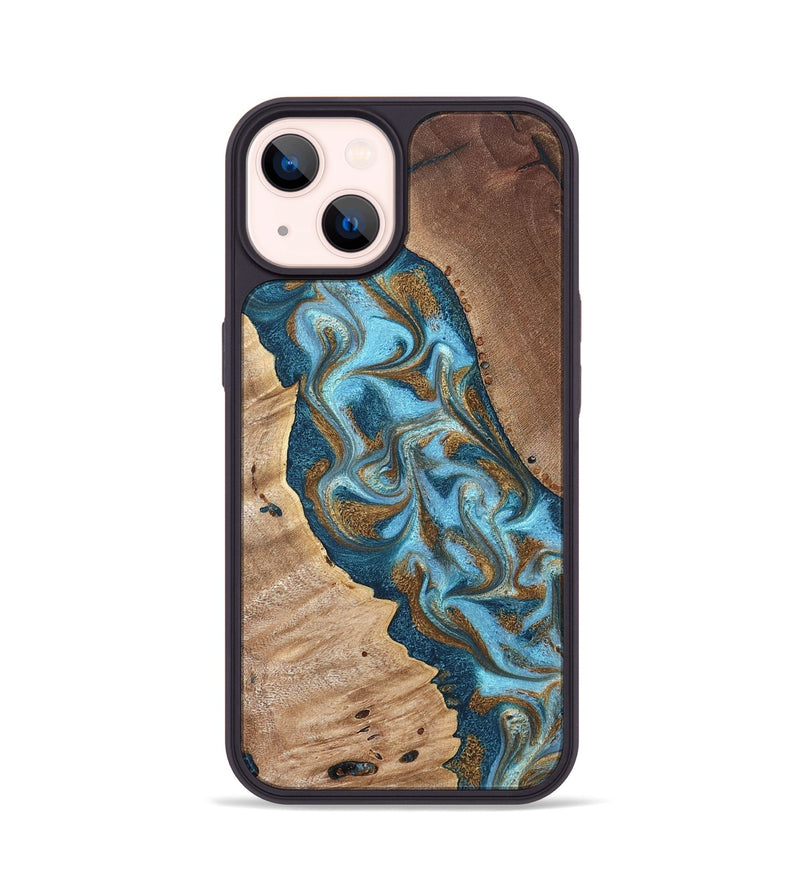 iPhone 14 Wood Phone Case - Bobbie (Teal & Gold, 820198)