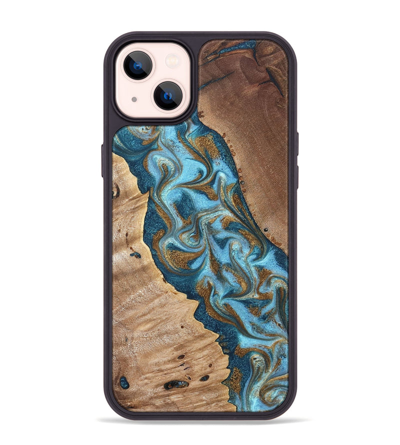 iPhone 14 Plus Wood Phone Case - Bobbie (Teal & Gold, 820198)