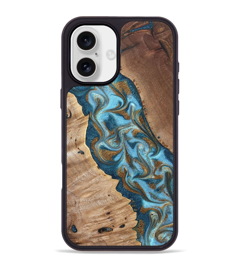 iPhone 16 Plus Wood Phone Case - Bobbie (Teal & Gold, 820198)