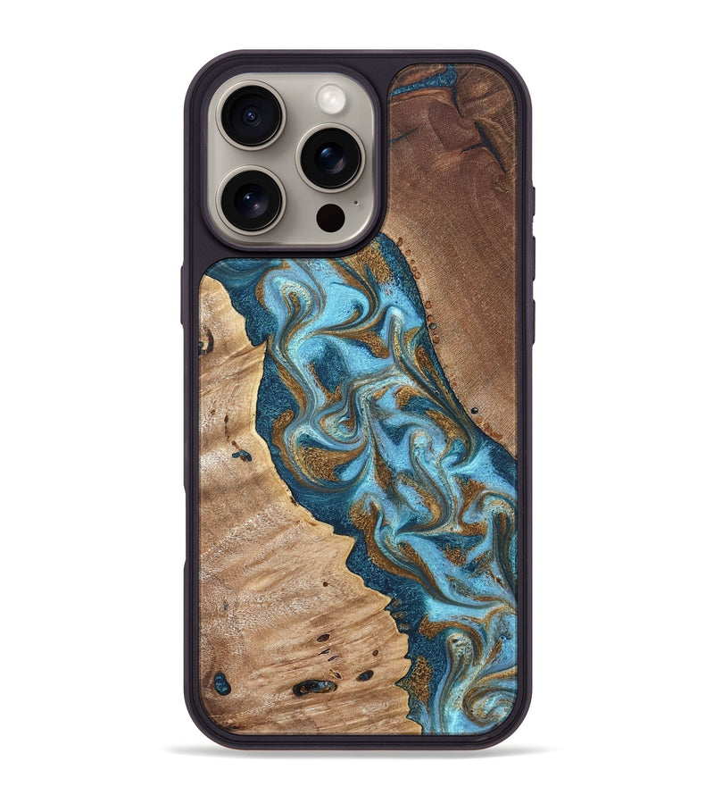 iPhone 16 Pro Max Wood Phone Case - Bobbie (Teal & Gold, 820198)