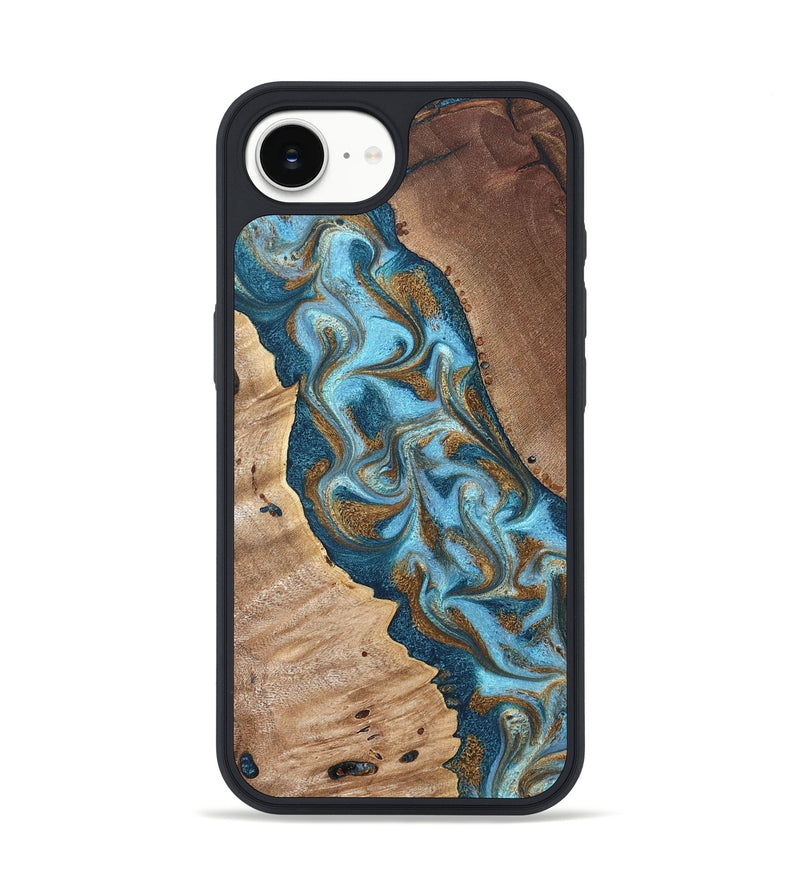 iPhone 16e Wood Phone Case - Bobbie (Teal & Gold, 820198)