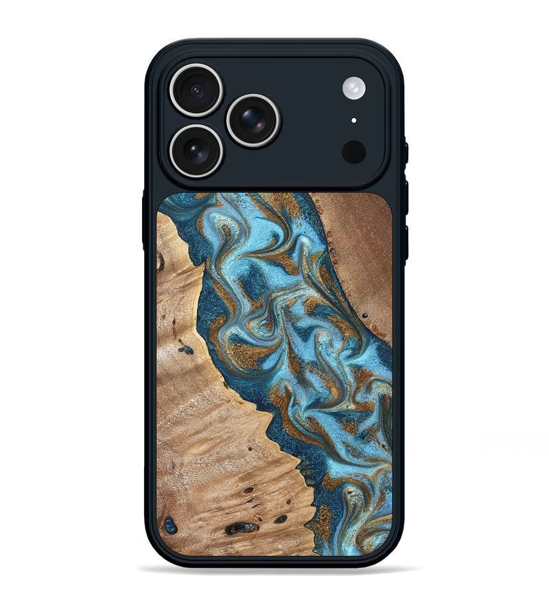 iPhone 17 Pro Max Wood Phone Case - Bobbie (Teal & Gold, 820198)