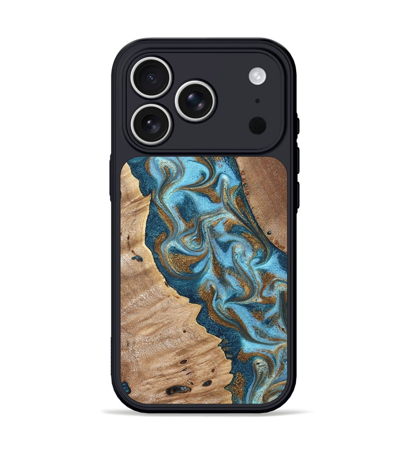 iPhone 17 Pro Wood Phone Case - Bobbie (Teal & Gold, 820198)