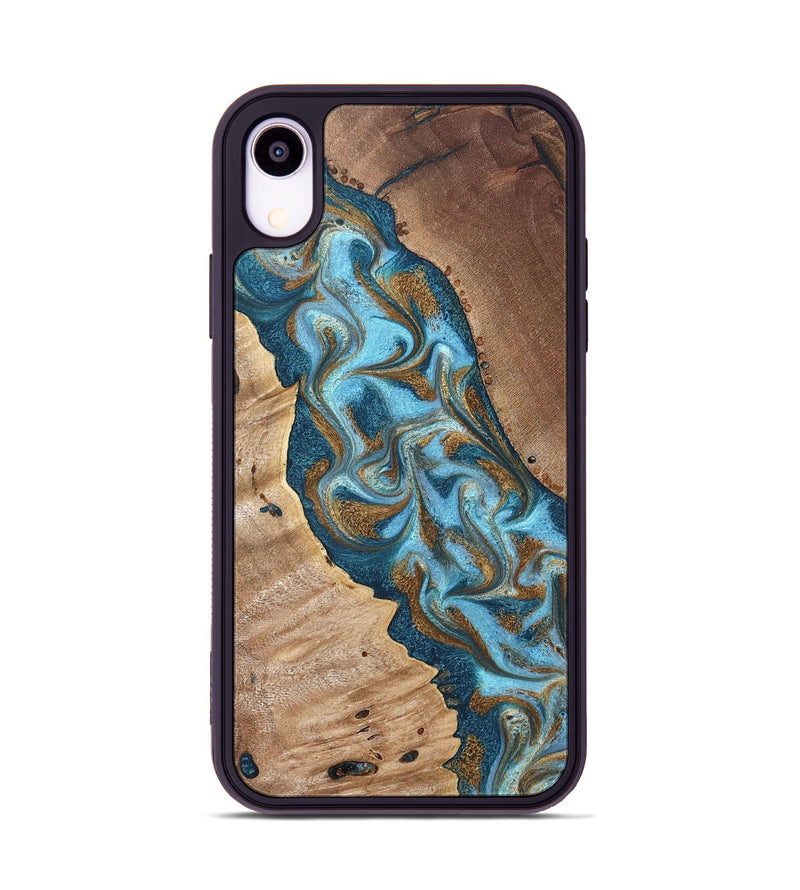 iPhone Xr Wood Phone Case - Bobbie (Teal & Gold, 820198)