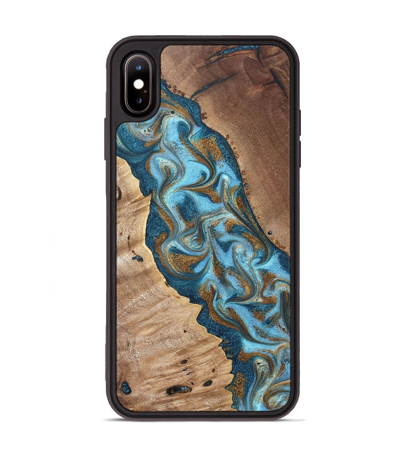 iPhone Xs Max Wood Phone Case - Bobbie (Teal & Gold, 820198)