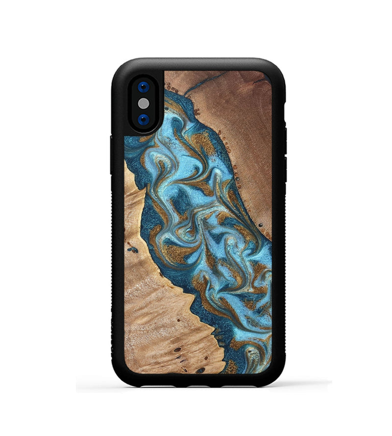 iPhone Xs Wood Phone Case - Bobbie (Teal & Gold, 820198)