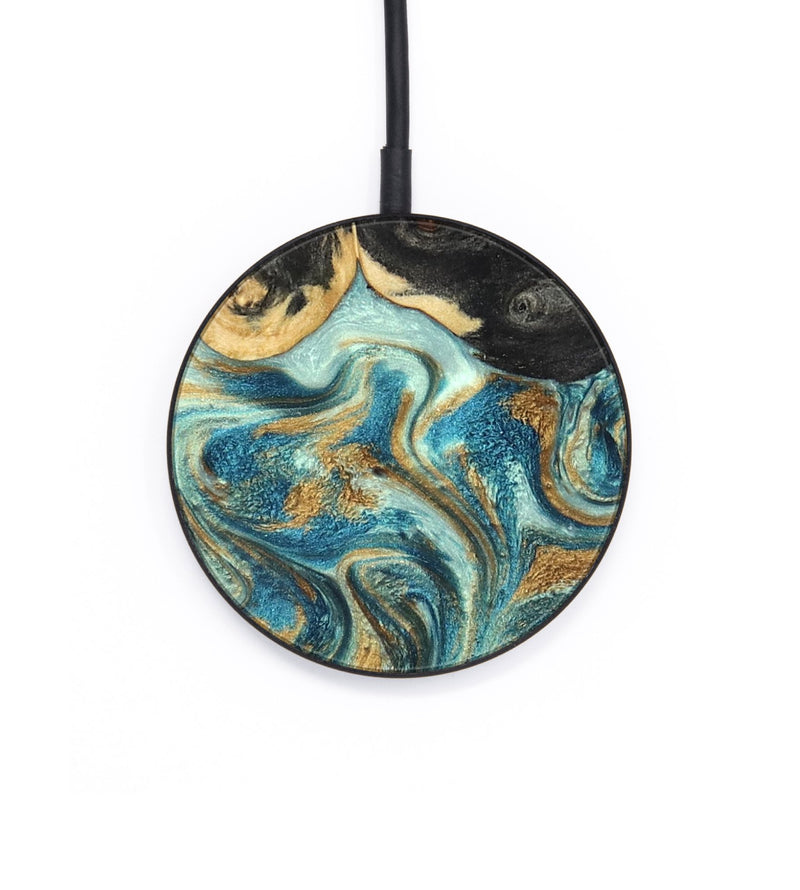 Circle Wood Wireless Charger - Shmuel (Teal & Gold, 820199)