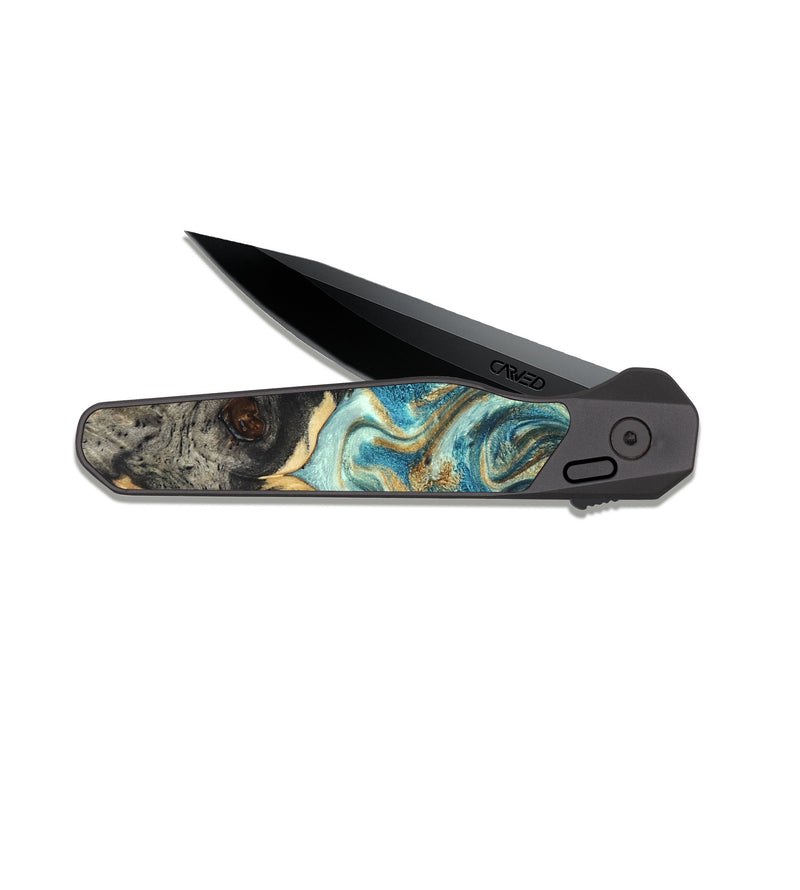 EDC Dark Slate Wood Pocket Knife - Shmuel (Teal & Gold, 820199)