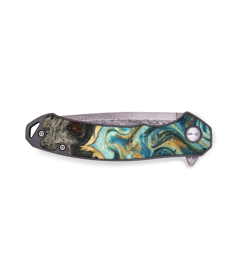 EDC Wood Pocket Knife - Shmuel (Teal & Gold, 820199)