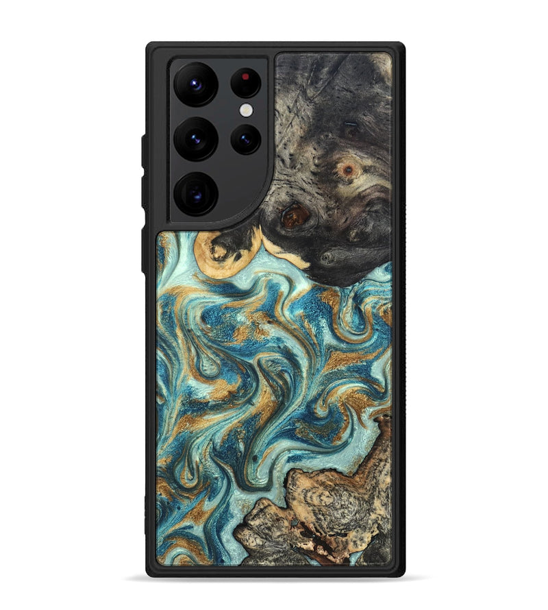Galaxy S22 Ultra Wood Phone Case - Shmuel (Teal & Gold, 820199)