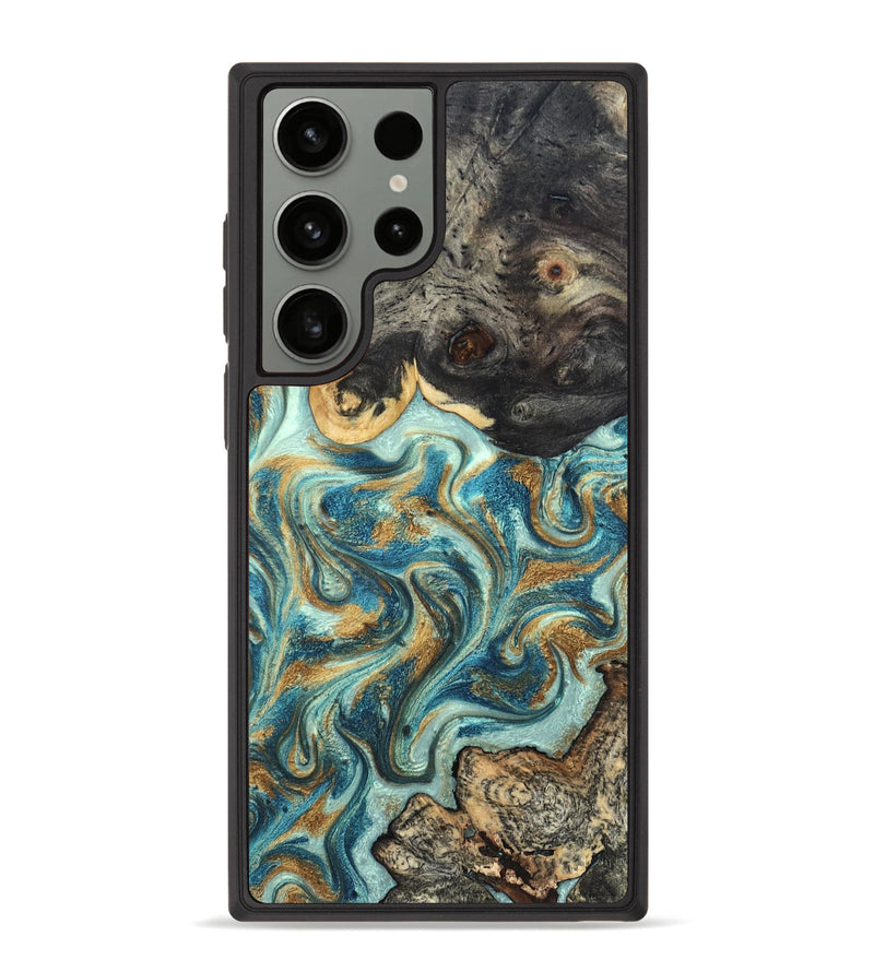 Galaxy S23 Ultra Wood Phone Case - Shmuel (Teal & Gold, 820199)
