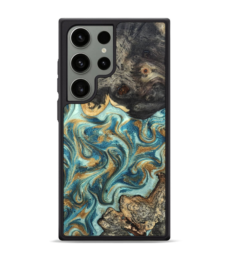 Galaxy S24 Ultra Wood Phone Case - Shmuel (Teal & Gold, 820199)