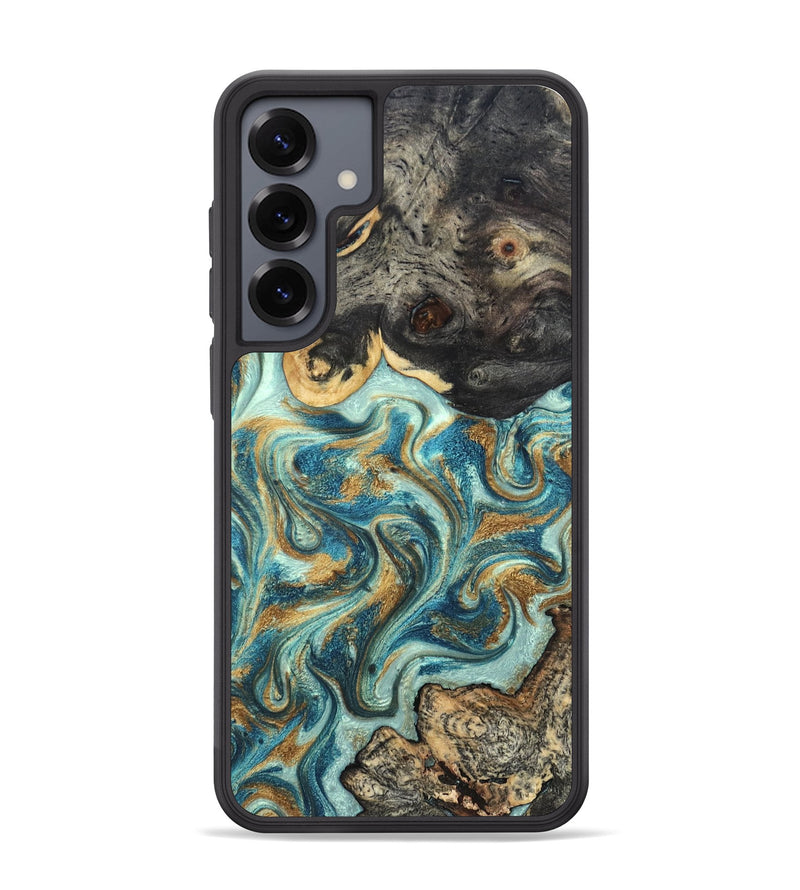 Galaxy S25 Plus Wood Phone Case - Shmuel (Teal & Gold, 820199)