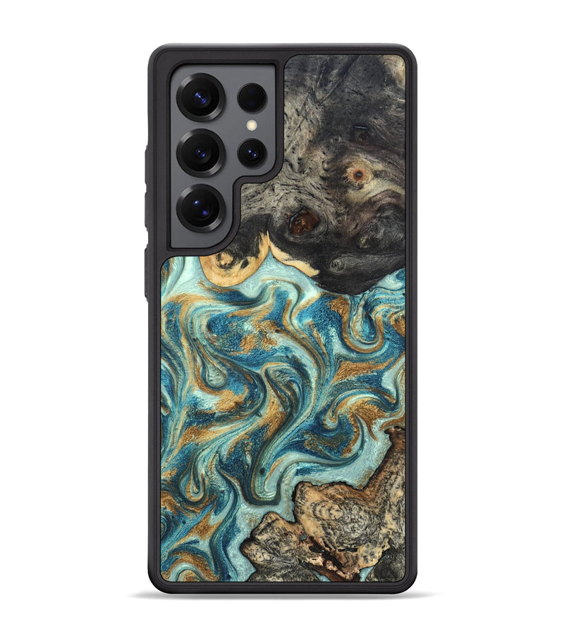 Galaxy S25 Ultra Wood Phone Case - Shmuel (Teal & Gold, 820199)