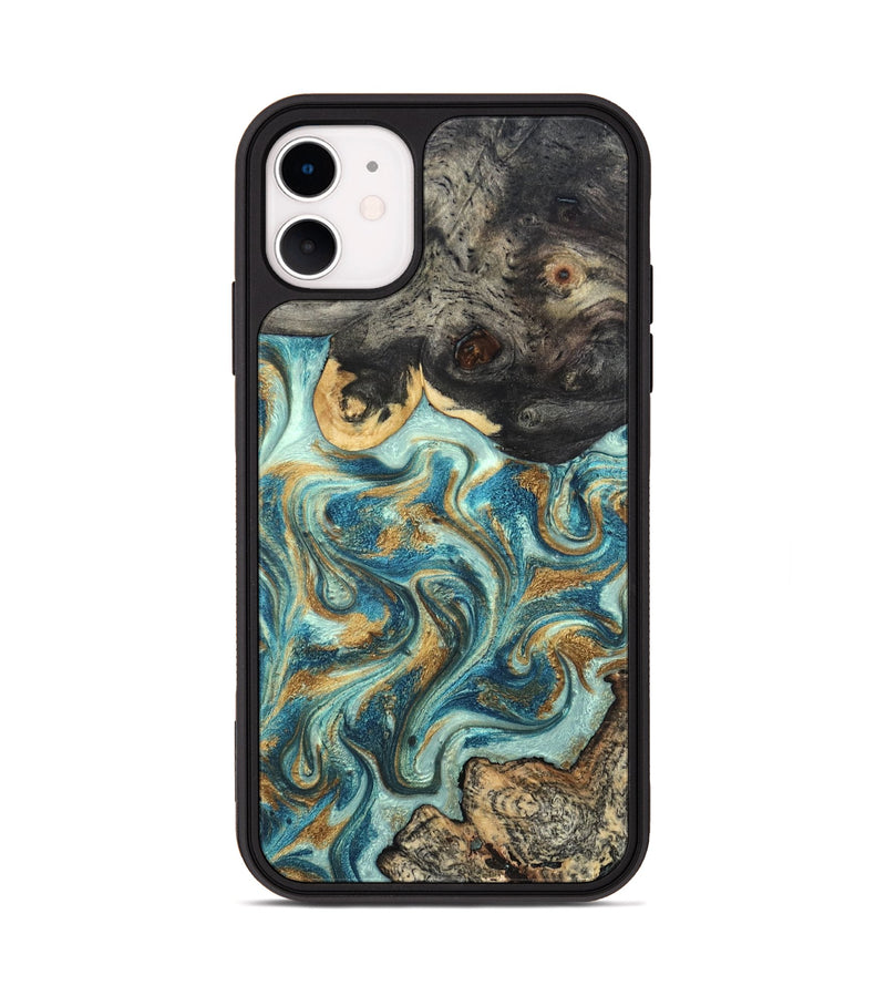 iPhone 11 Wood Phone Case - Shmuel (Teal & Gold, 820199)