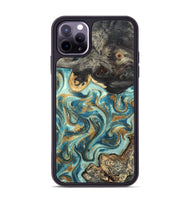 iPhone 11 Pro Max Wood Phone Case - Shmuel (Teal & Gold, 820199)