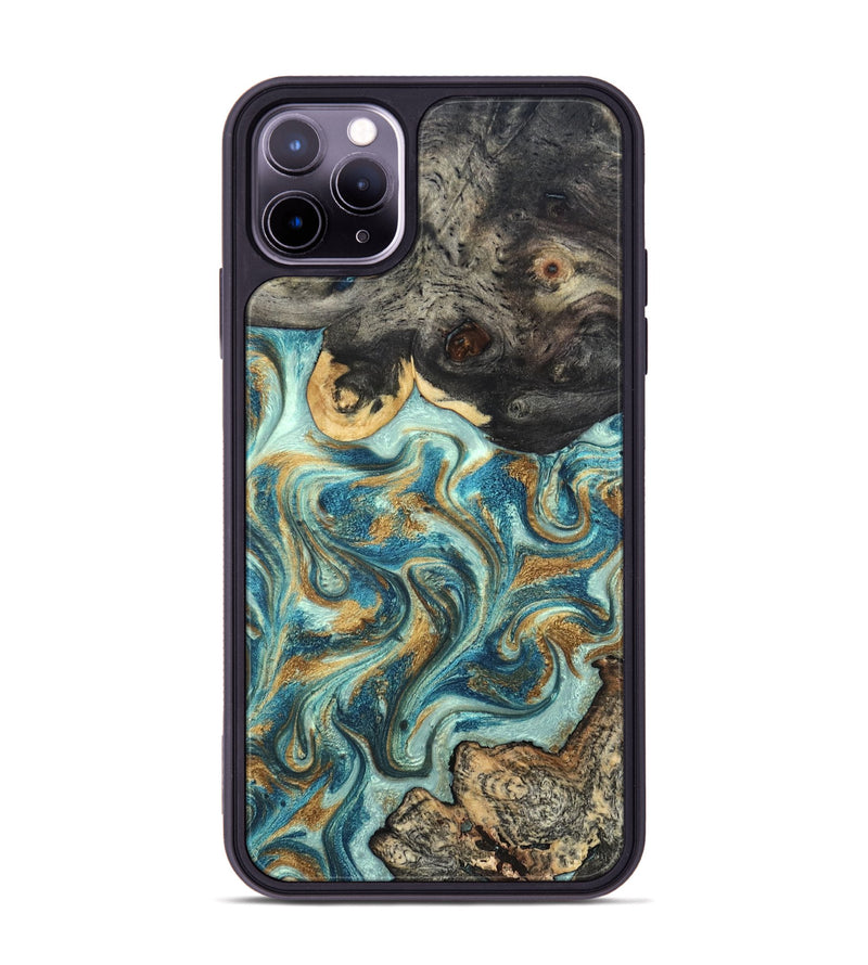 iPhone 11 Pro Max Wood Phone Case - Shmuel (Teal & Gold, 820199)