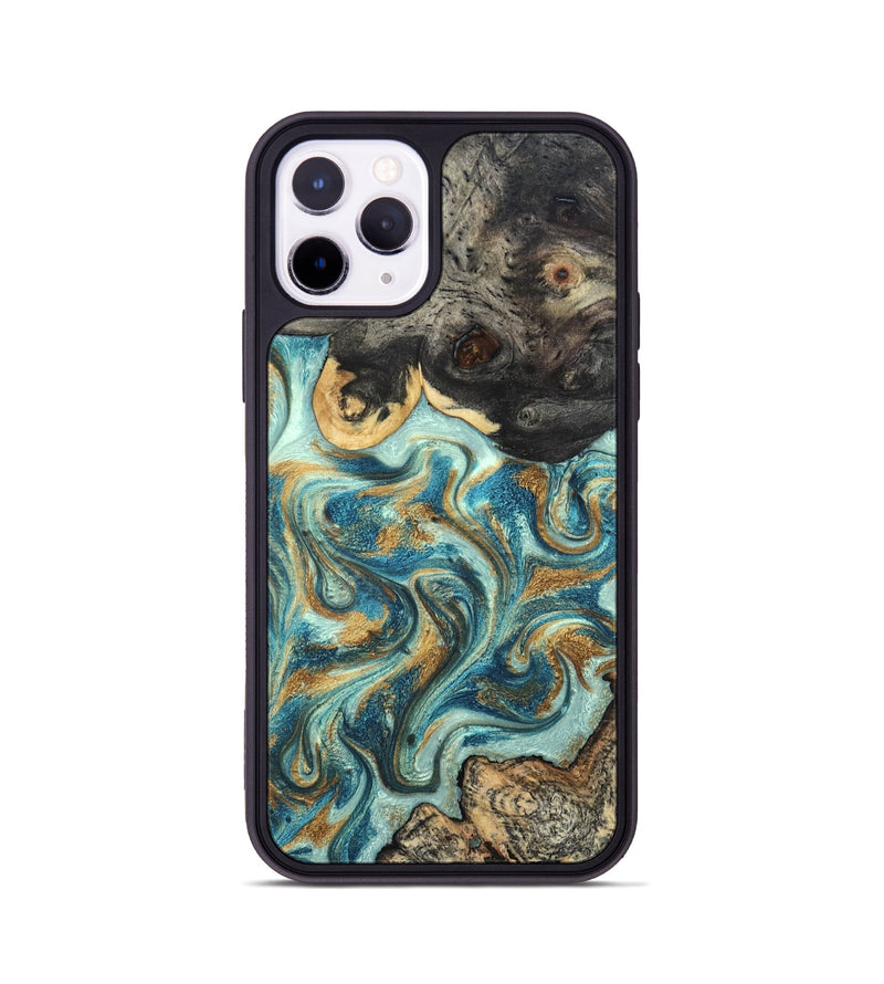iPhone 11 Pro Wood Phone Case - Shmuel (Teal & Gold, 820199)