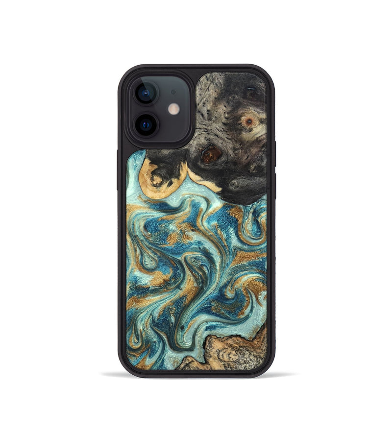 iPhone 12 mini Wood Phone Case - Shmuel (Teal & Gold, 820199)
