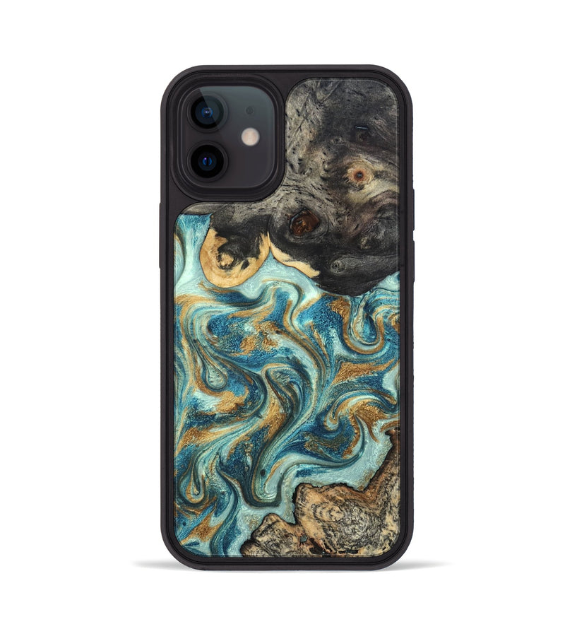 iPhone 12 Wood Phone Case - Shmuel (Teal & Gold, 820199)