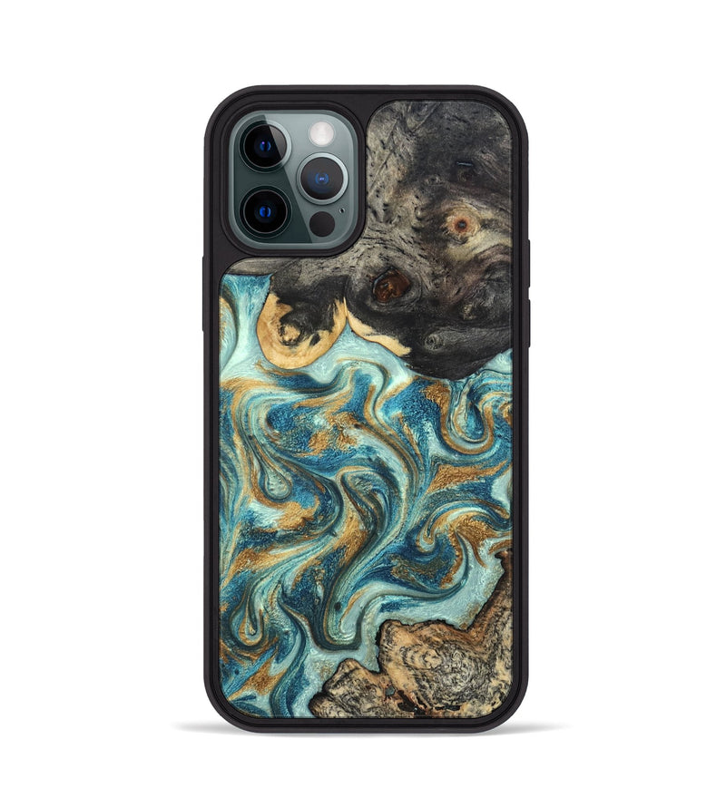 iPhone 12 Pro Wood Phone Case - Shmuel (Teal & Gold, 820199)