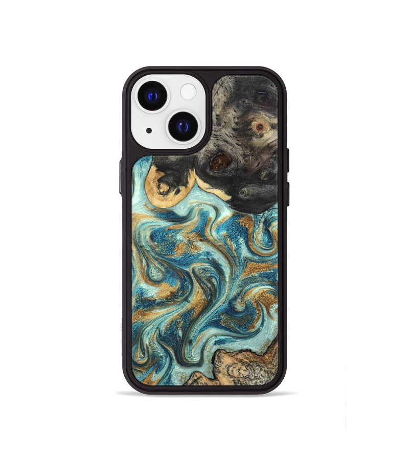iPhone 13 mini Wood Phone Case - Shmuel (Teal & Gold, 820199)