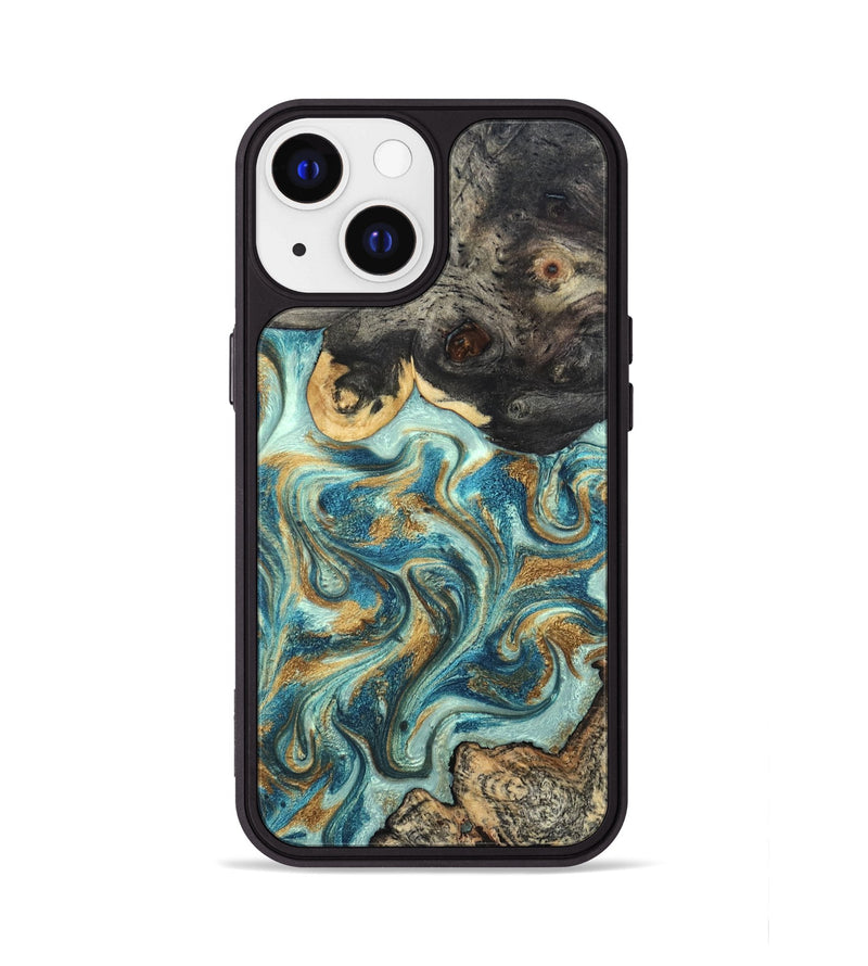 iPhone 13 Wood Phone Case - Shmuel (Teal & Gold, 820199)