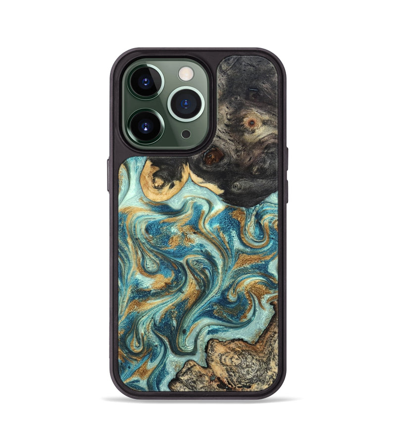 iPhone 13 Pro Wood Phone Case - Shmuel (Teal & Gold, 820199)