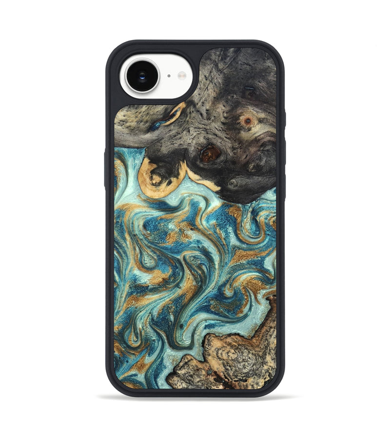 iPhone 16e Wood Phone Case - Shmuel (Teal & Gold, 820199)
