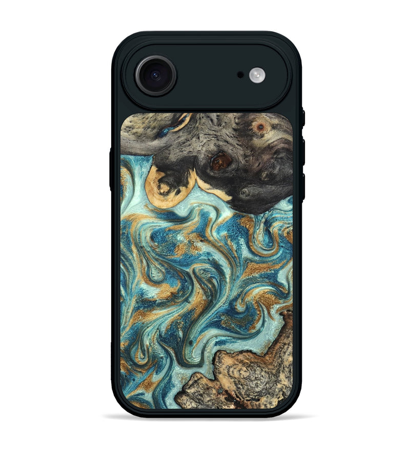 iPhone 17 Air Wood Phone Case - Shmuel (Teal & Gold, 820199)