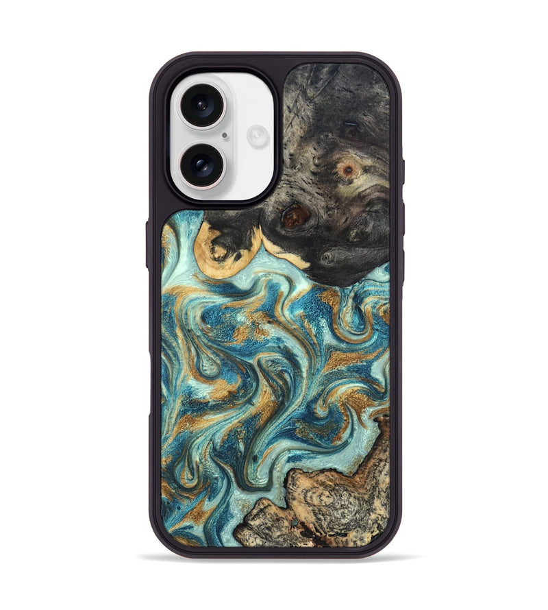 iPhone 17 Wood Phone Case - Shmuel (Teal & Gold, 820199)
