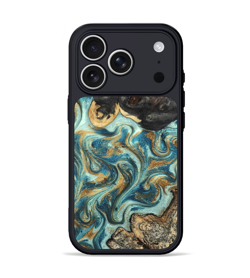 iPhone 17 Pro Wood Phone Case - Shmuel (Teal & Gold, 820199)
