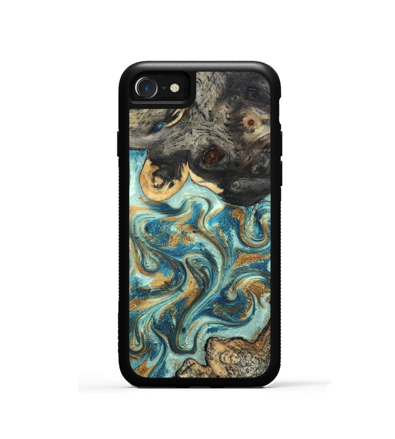iPhone SE Wood Phone Case - Shmuel (Teal & Gold, 820199)