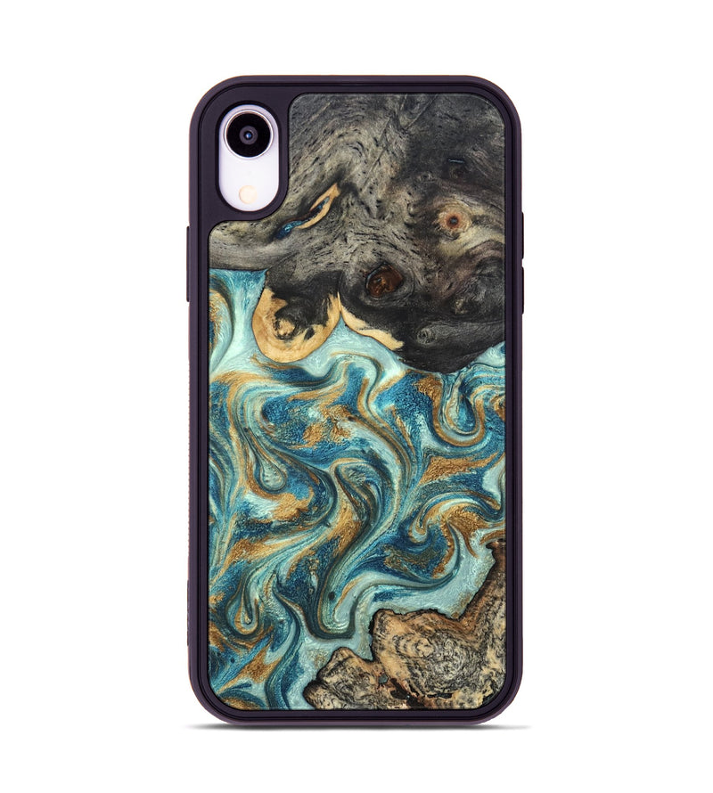 iPhone Xr Wood Phone Case - Shmuel (Teal & Gold, 820199)