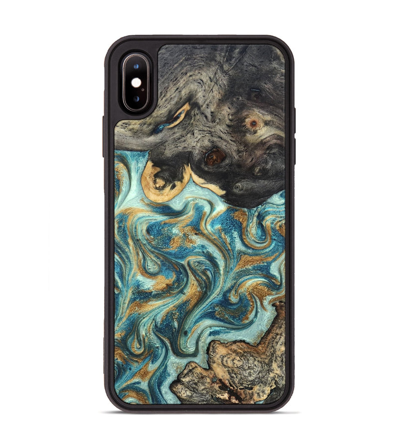 iPhone Xs Max Wood Phone Case - Shmuel (Teal & Gold, 820199)