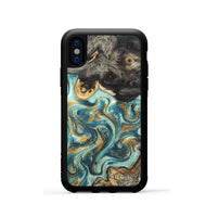 iPhone Xs Wood Phone Case - Shmuel (Teal & Gold, 820199)