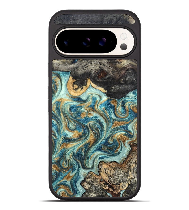 Pixel 10 Pro XL Wood Phone Case - Shmuel (Teal & Gold, 820199)