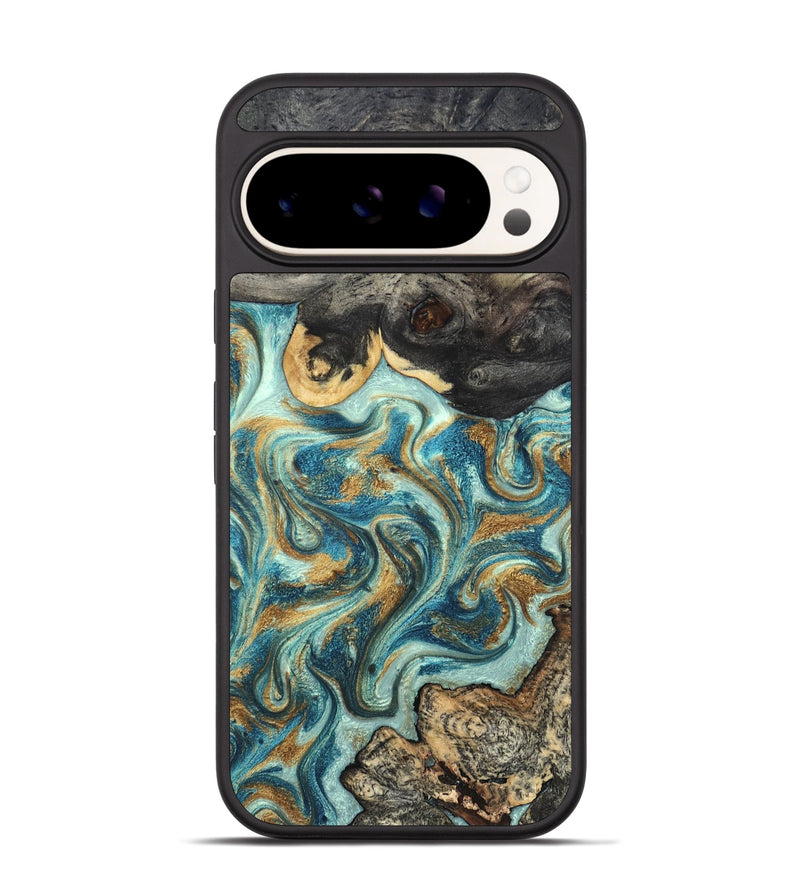 Pixel 9 Pro Wood Phone Case - Shmuel (Teal & Gold, 820199)