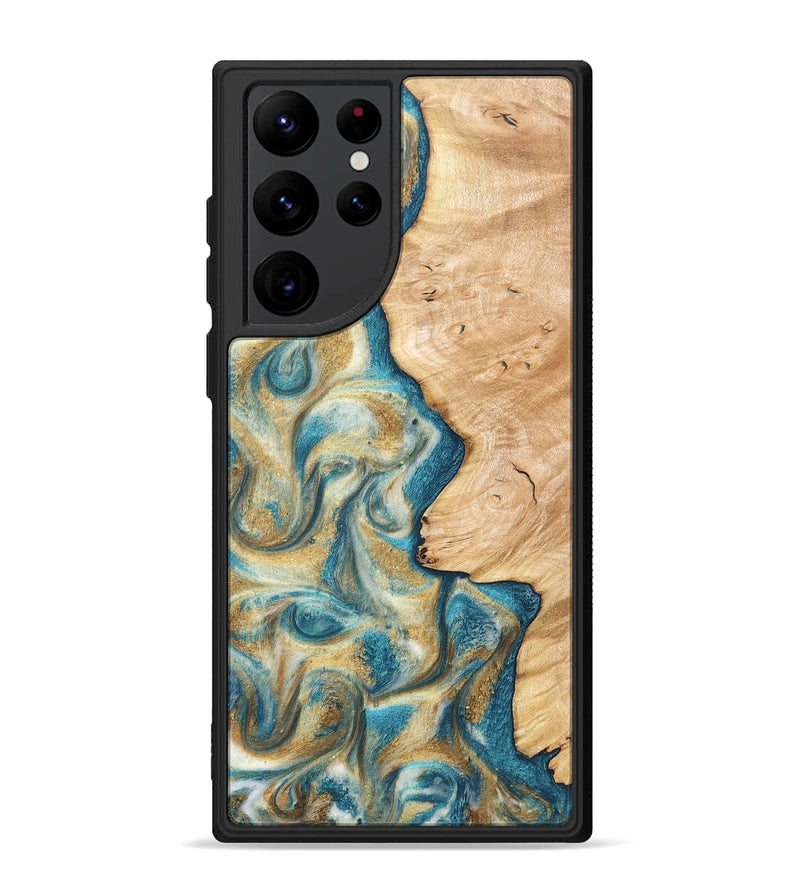 Galaxy S22 Ultra Wood Phone Case - Damion (Teal & Gold, 820200)