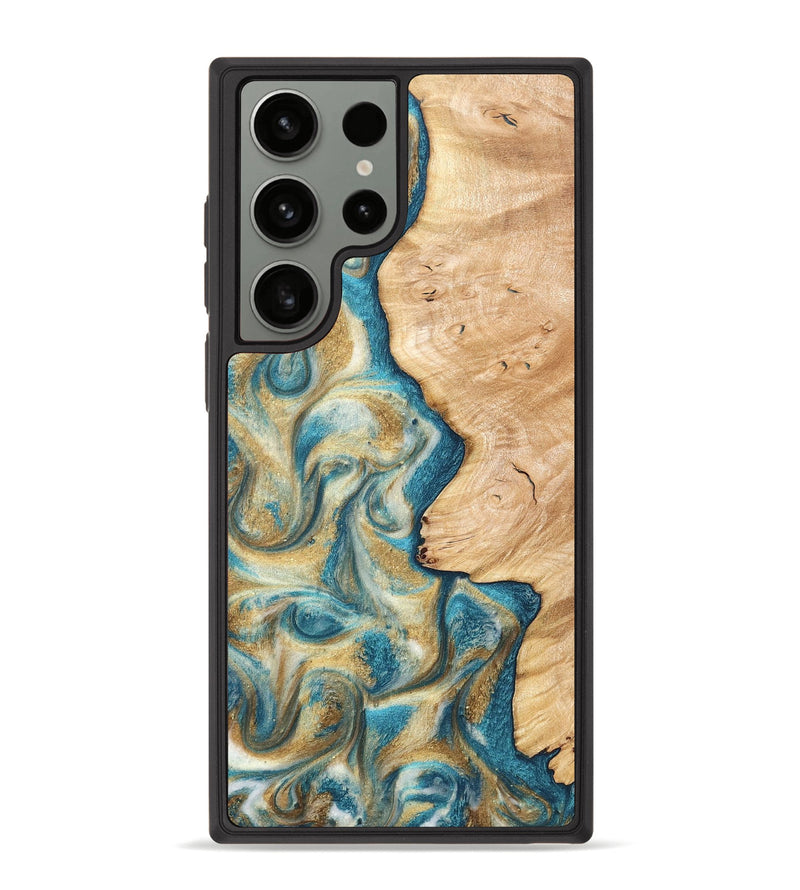 Galaxy S23 Ultra Wood Phone Case - Damion (Teal & Gold, 820200)