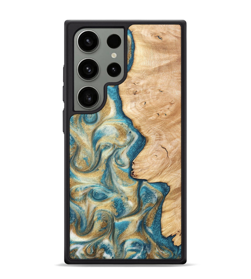Galaxy S24 Ultra Wood Phone Case - Damion (Teal & Gold, 820200)