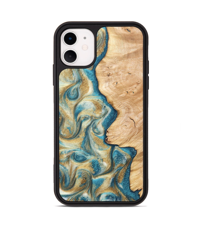 iPhone 11 Wood Phone Case - Damion (Teal & Gold, 820200)